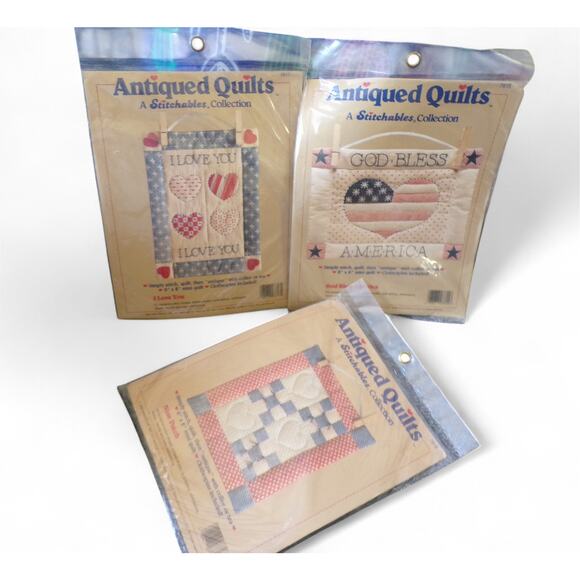 Antiqued Quilts Stitchables Collection Other - Antiqued Quilts Stitchables Collection (3) Mini 6" x 8" Mini Quilts Americana